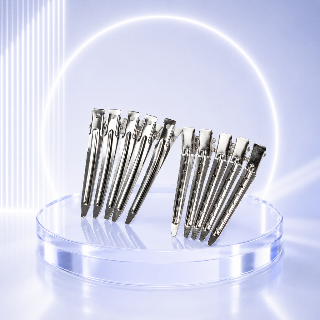 Marvac Medium Silver Section Clips for Hair Cutting - Metal Salon Clips