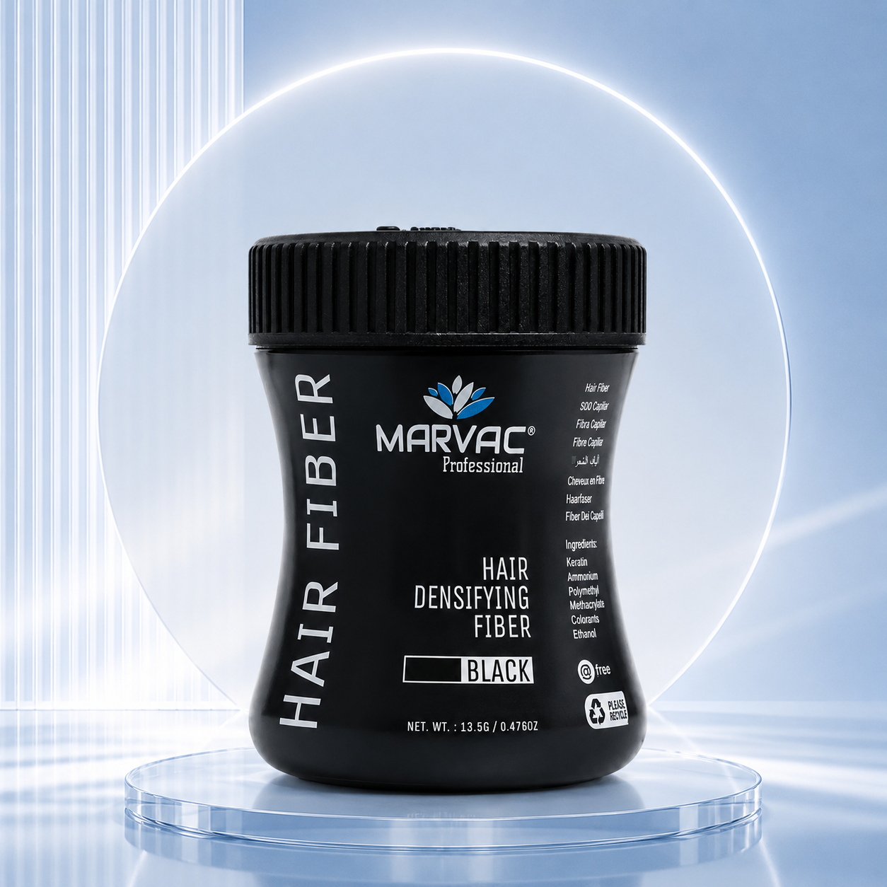 Marvac Hair Fiber Powder Black 13.5g - Instant Hair Thickening