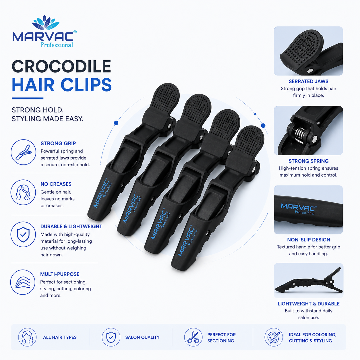 Marvac Crocodile Hair Clips for Sectioning - Strong Hold Salon Clips