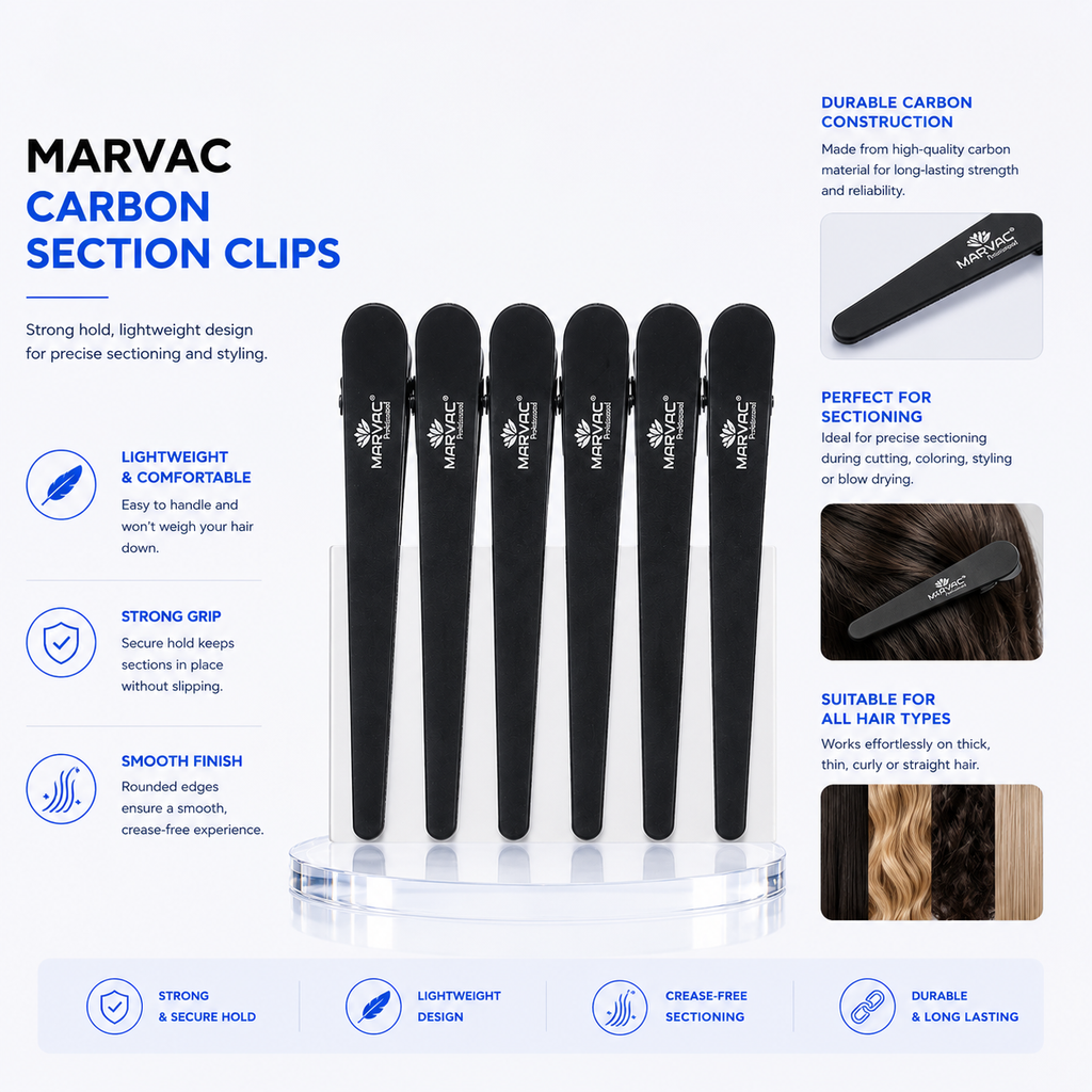 Marvac Carbon Section Clips for Hair - Heat Resistant Salon Clips