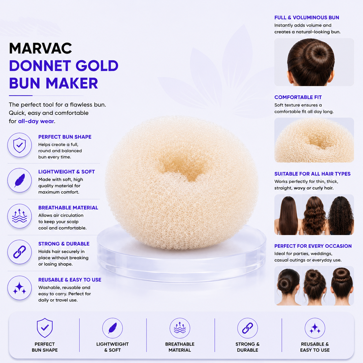 Marvac Donnet Gold - Bun Maker for Voluminous Hairstyles