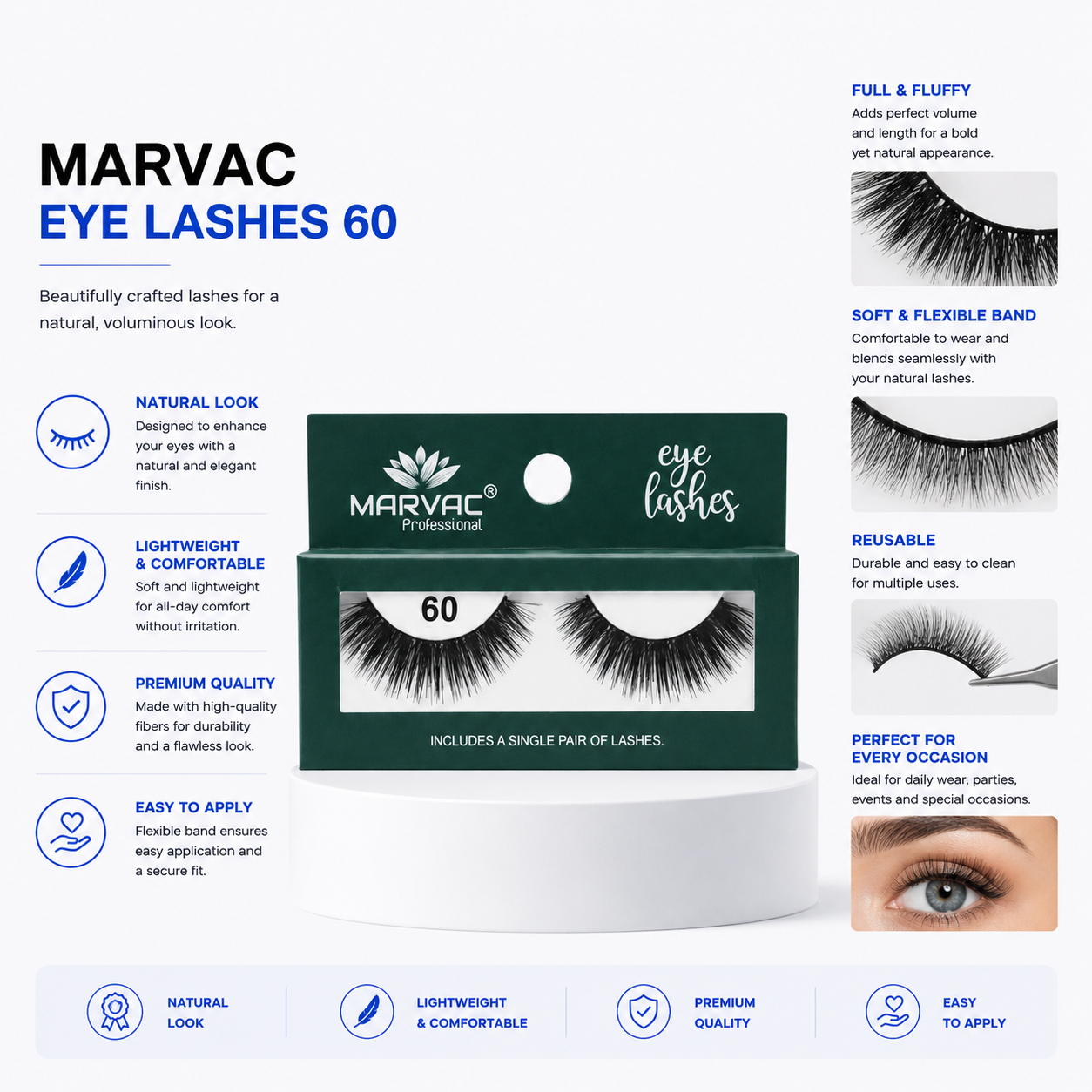 Marvac Eyelash 60 - Natural Volume False Eyelashes