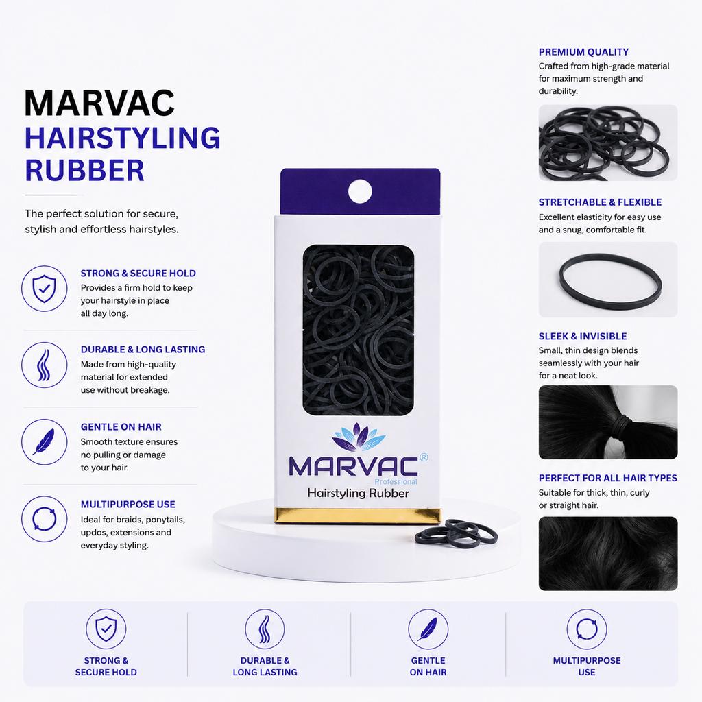Marvac Black Rubber Bands Small - Strong Hold Hair Elastics