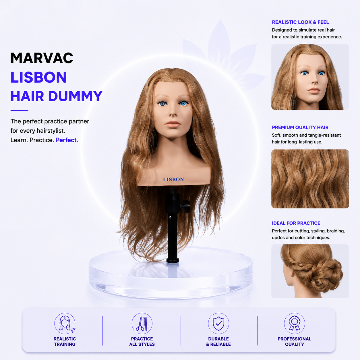 Marvac Lisbon Hair Dummy - Training Mannequin for Styling Practice