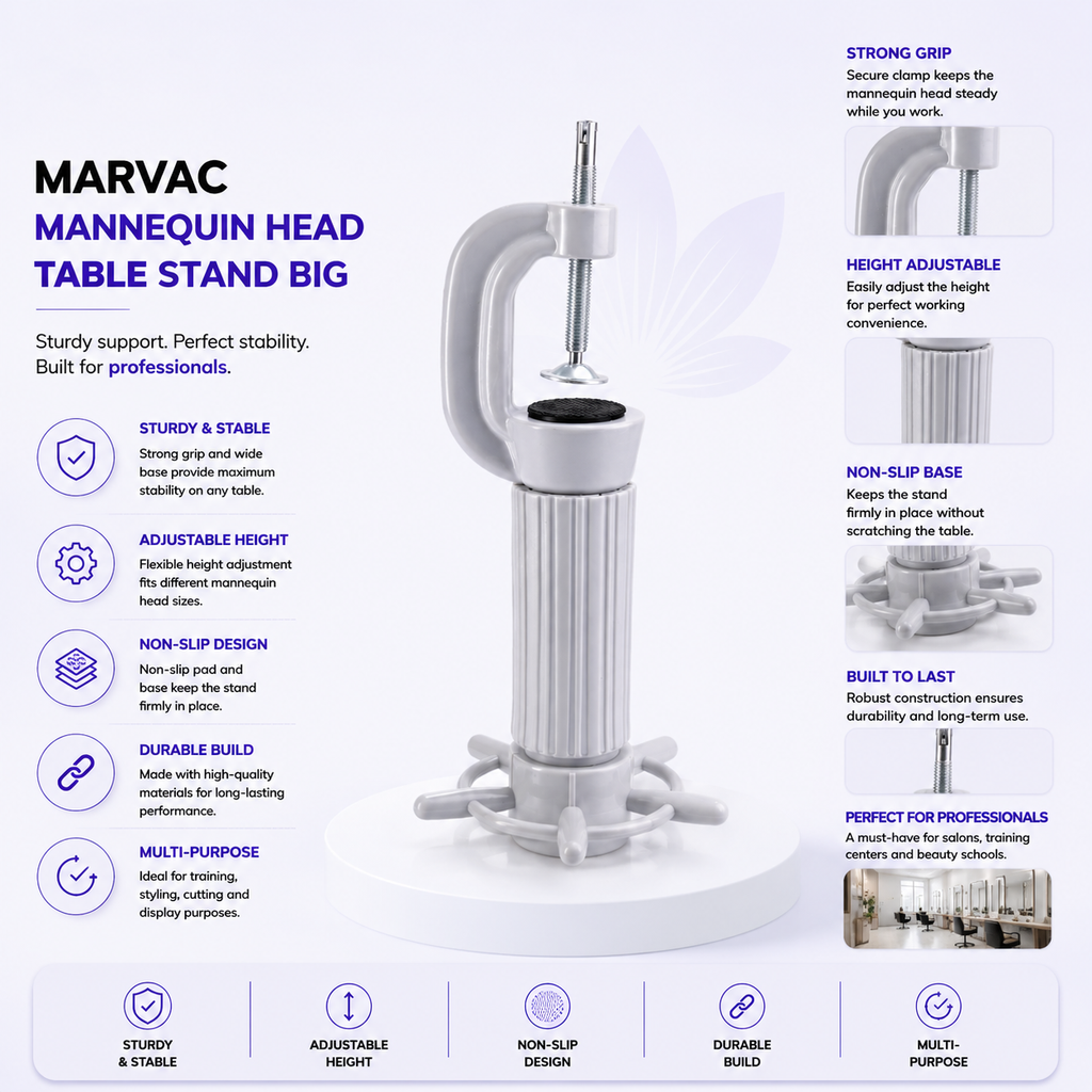 Marvac Mannequin Head Table Stand Big - Salon Training Stand