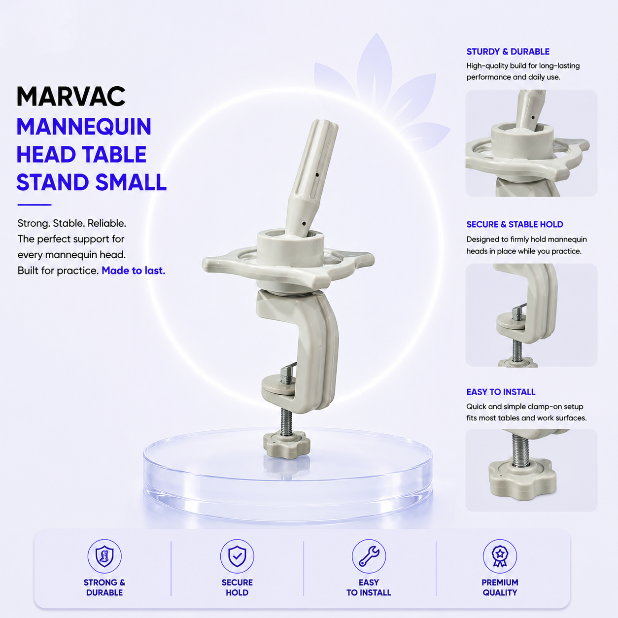 Marvac Mannequin Head Table Stand Small - Salon Training Stand