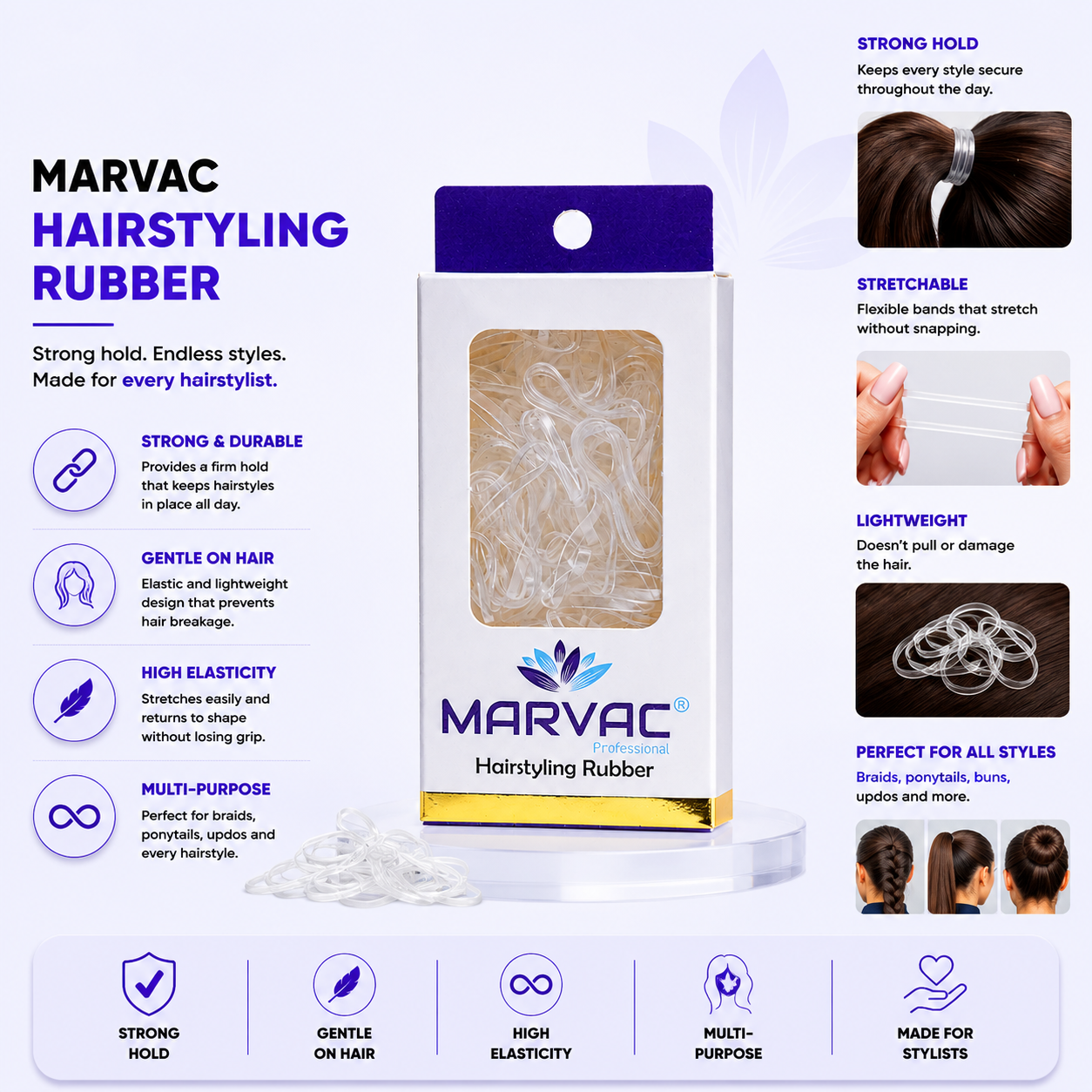 Marvac Transparent Rubber Bands Big - Strong Hold Hair Elastics