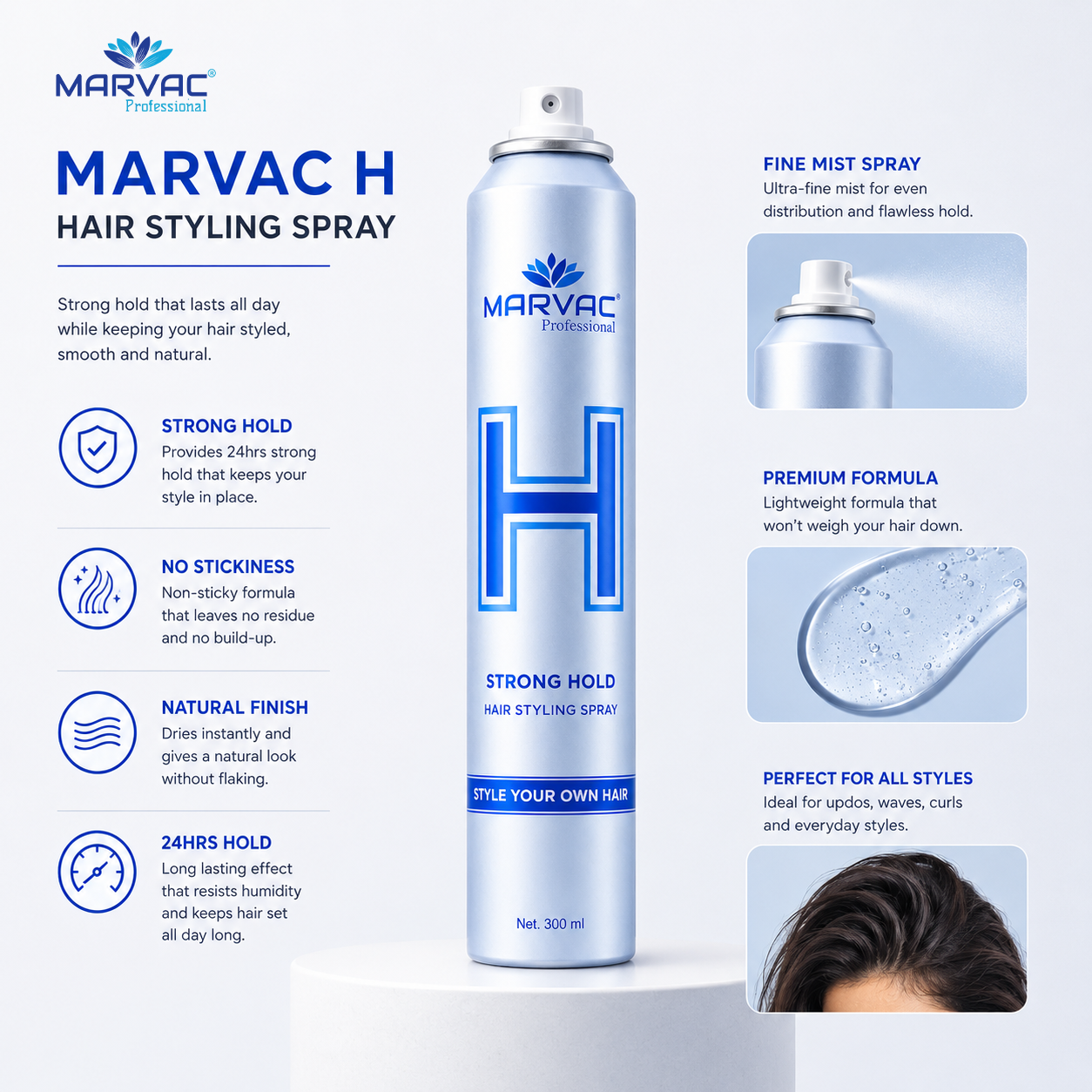 Marvac H Strong Hold Hair Spray 300ml