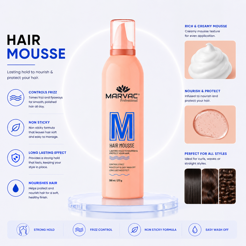 Marvac Hair Mousse 180ml - Volume & Flexible Hold Styling Foam