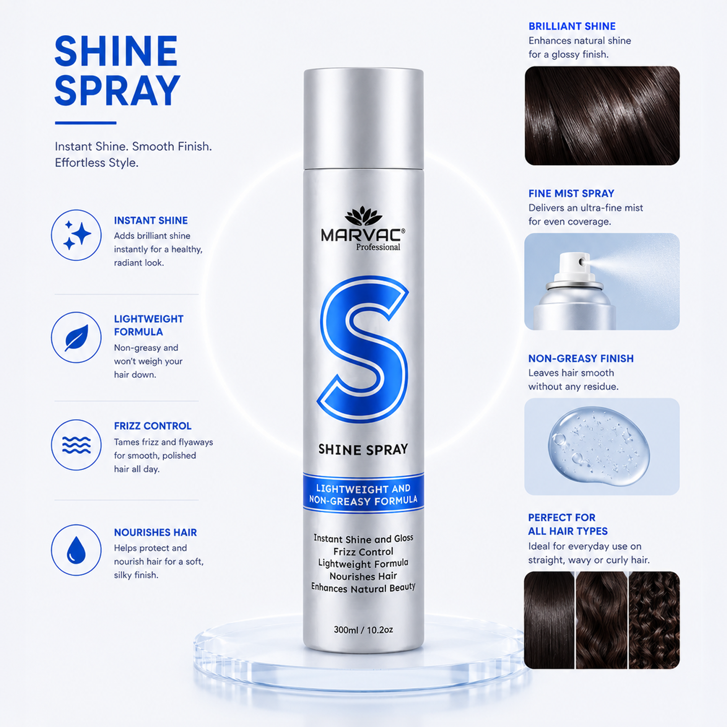 Marvac Shine Hair Spray 300ml - Glossy Finish & Light Hold