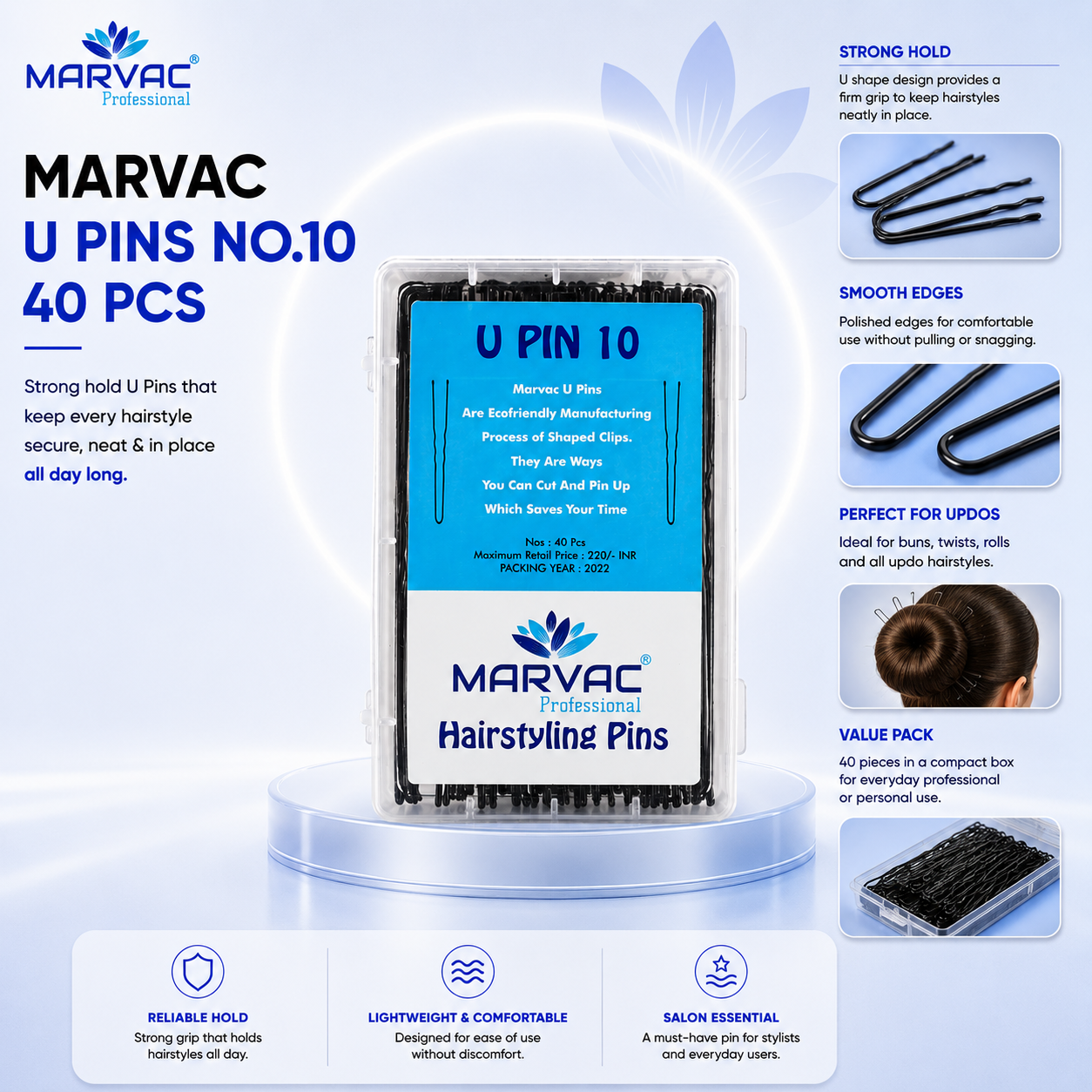 Marvac U Pins No.10 135g - Heavy Duty Hair Pins for Large Bun
