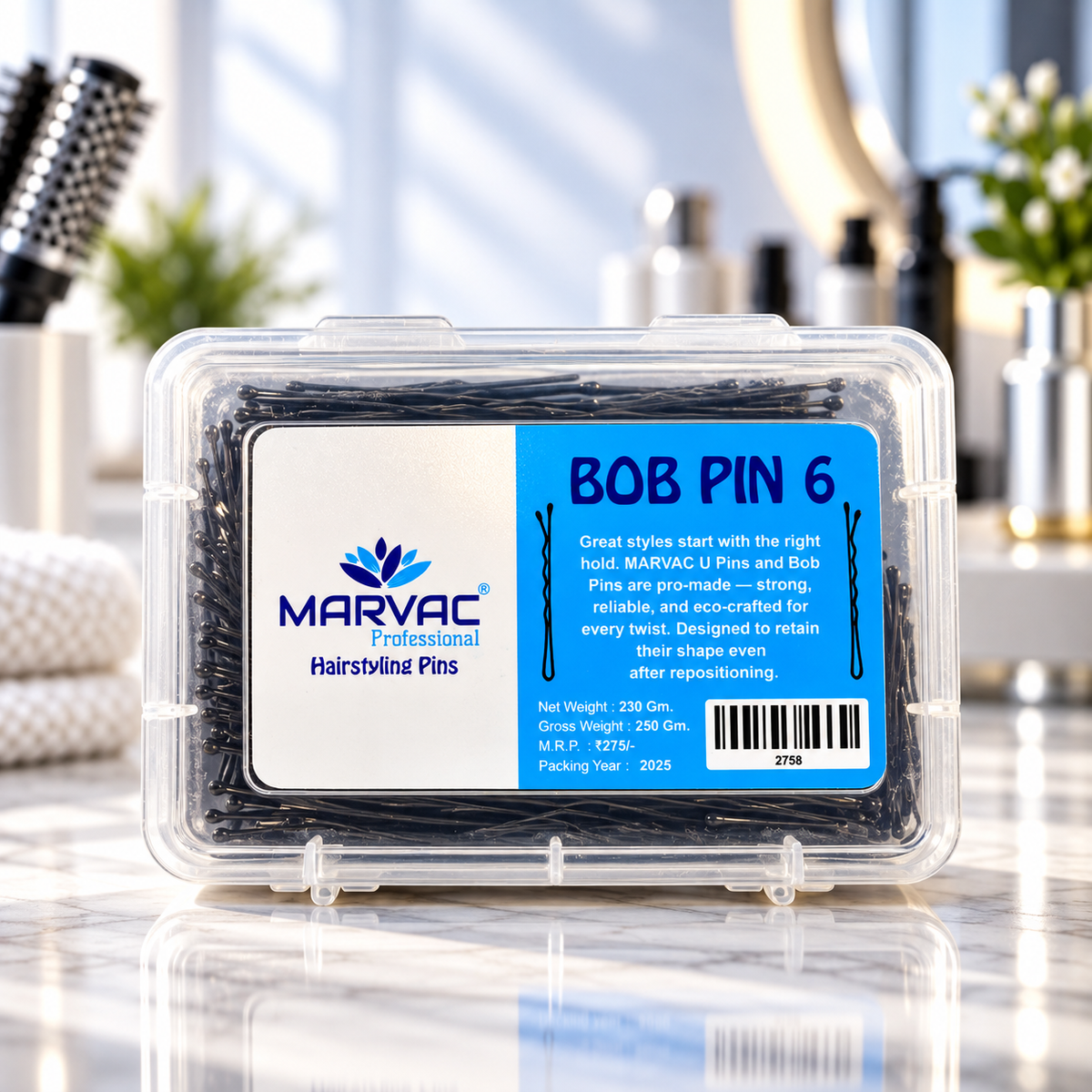 Marvac Bob Pins No.6 250g - Matte Finish Hair Pins for Strong Styling