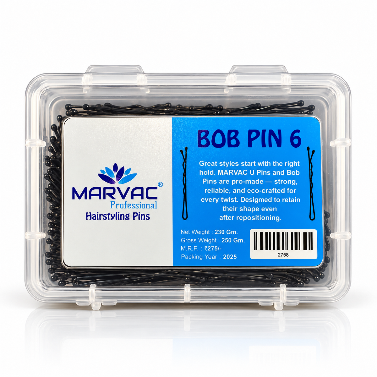 Marvac Bob Pins No.6 250g - Matte Finish Hair Pins for Strong Styling