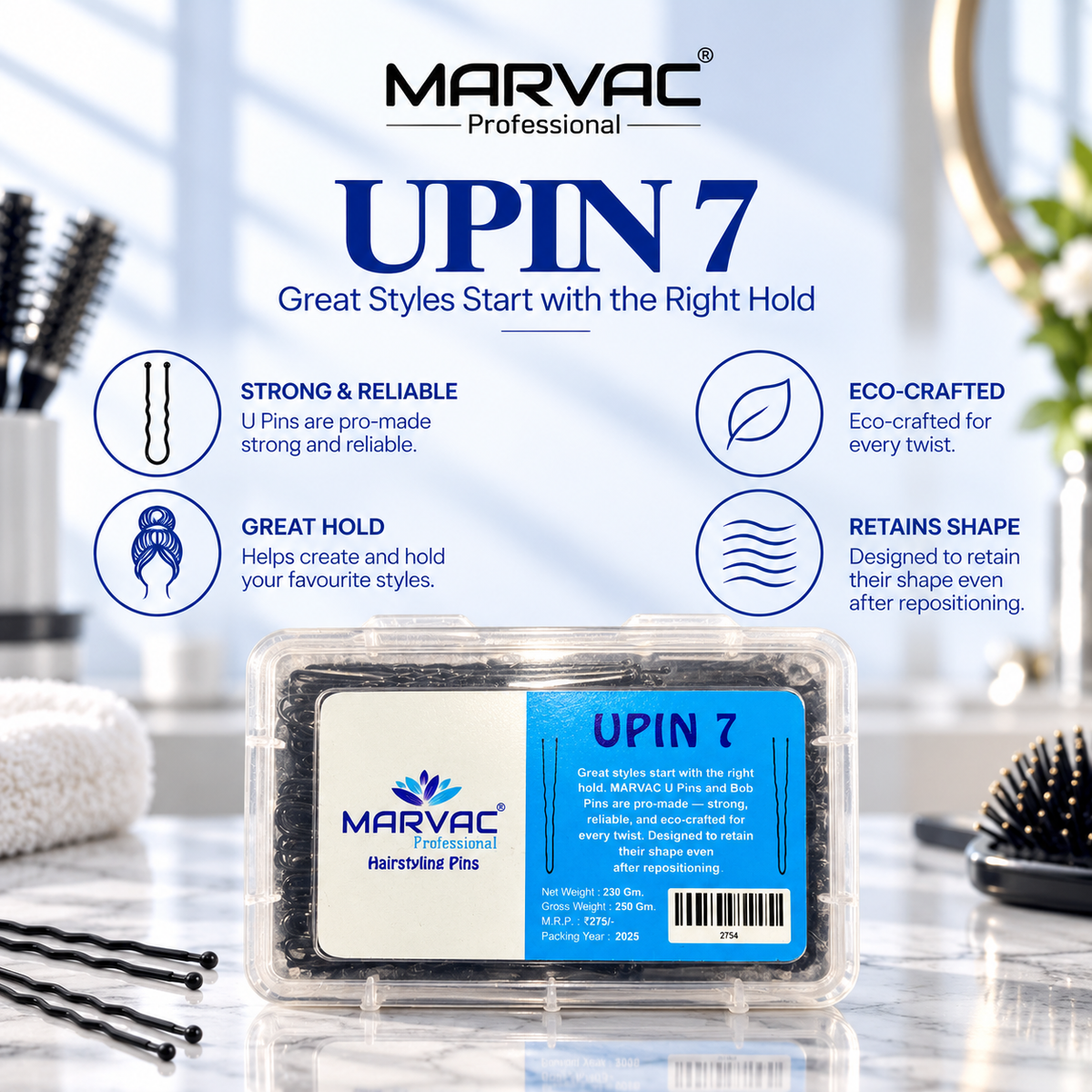 Marvac U Pin No.7 230g - Hair Pins for Secure Buns & Classic Hairdos