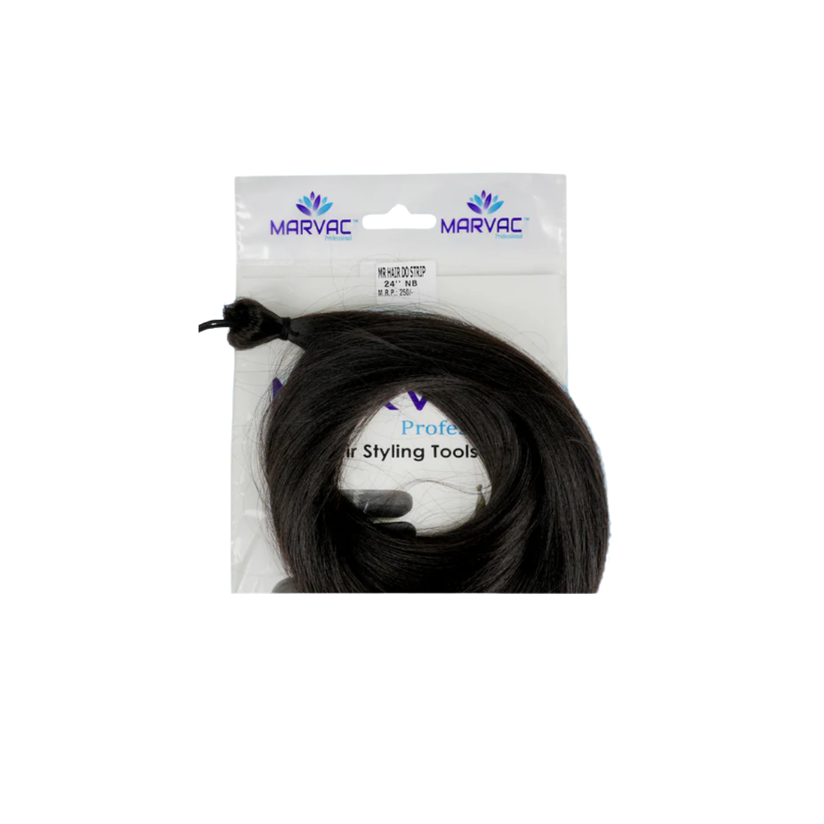 24 inch black hair extension strip for salon styling in retail packaging