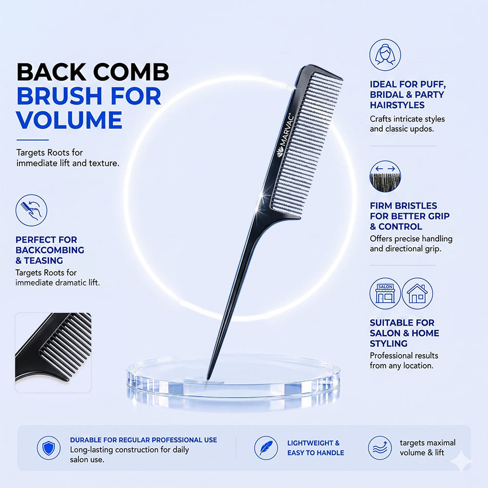 Marvac Back Comb Brush for Volume - Hair Teasing Brush