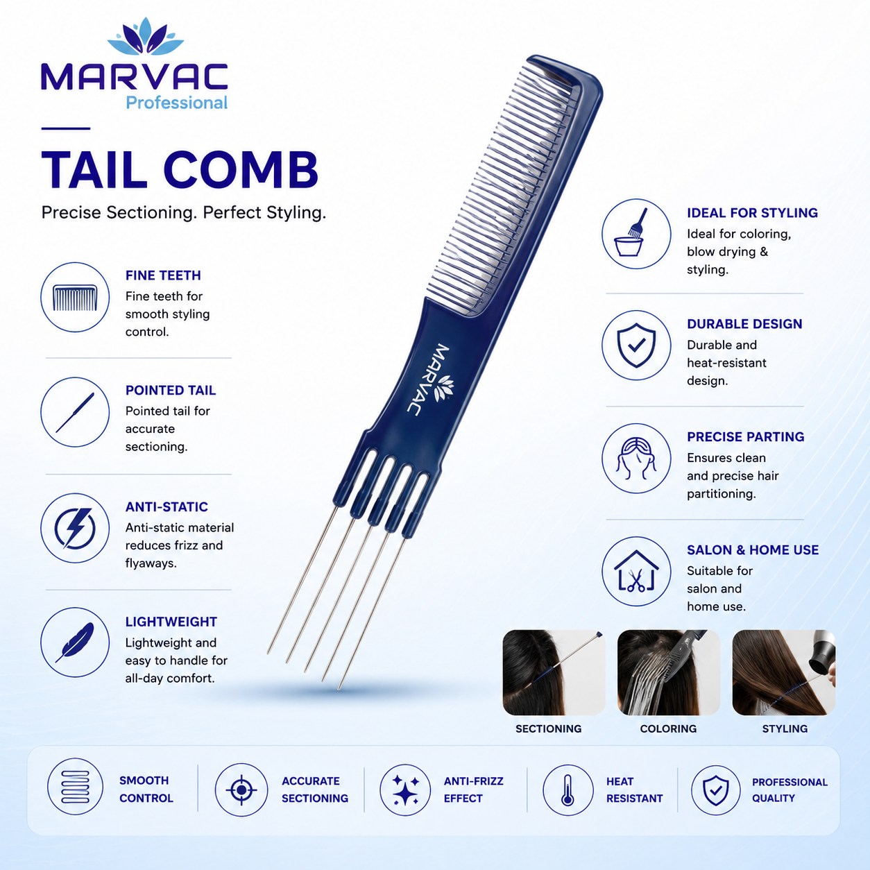 Marvac Fogg Comb for Hair Styling – Anti-Static Sectioning Comb