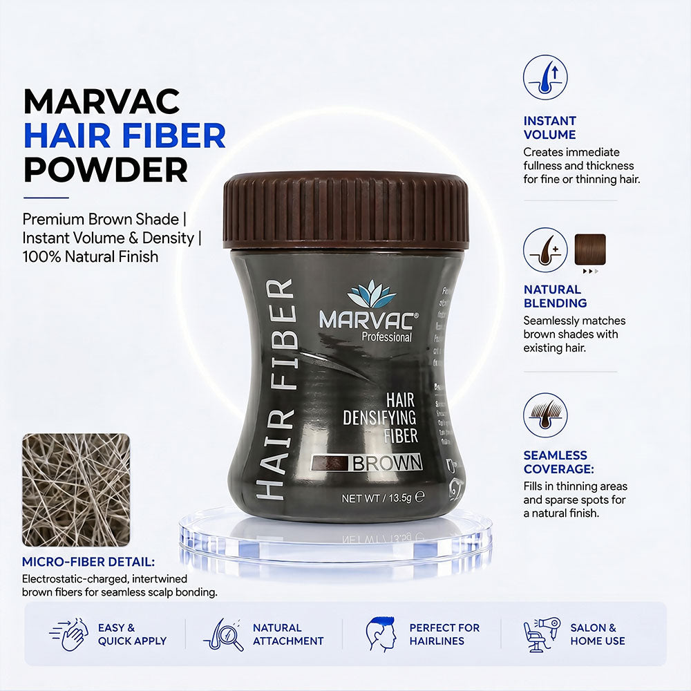 Marvac Hair Fiber Powder Brown 13.5g - Instant Hair Thickening