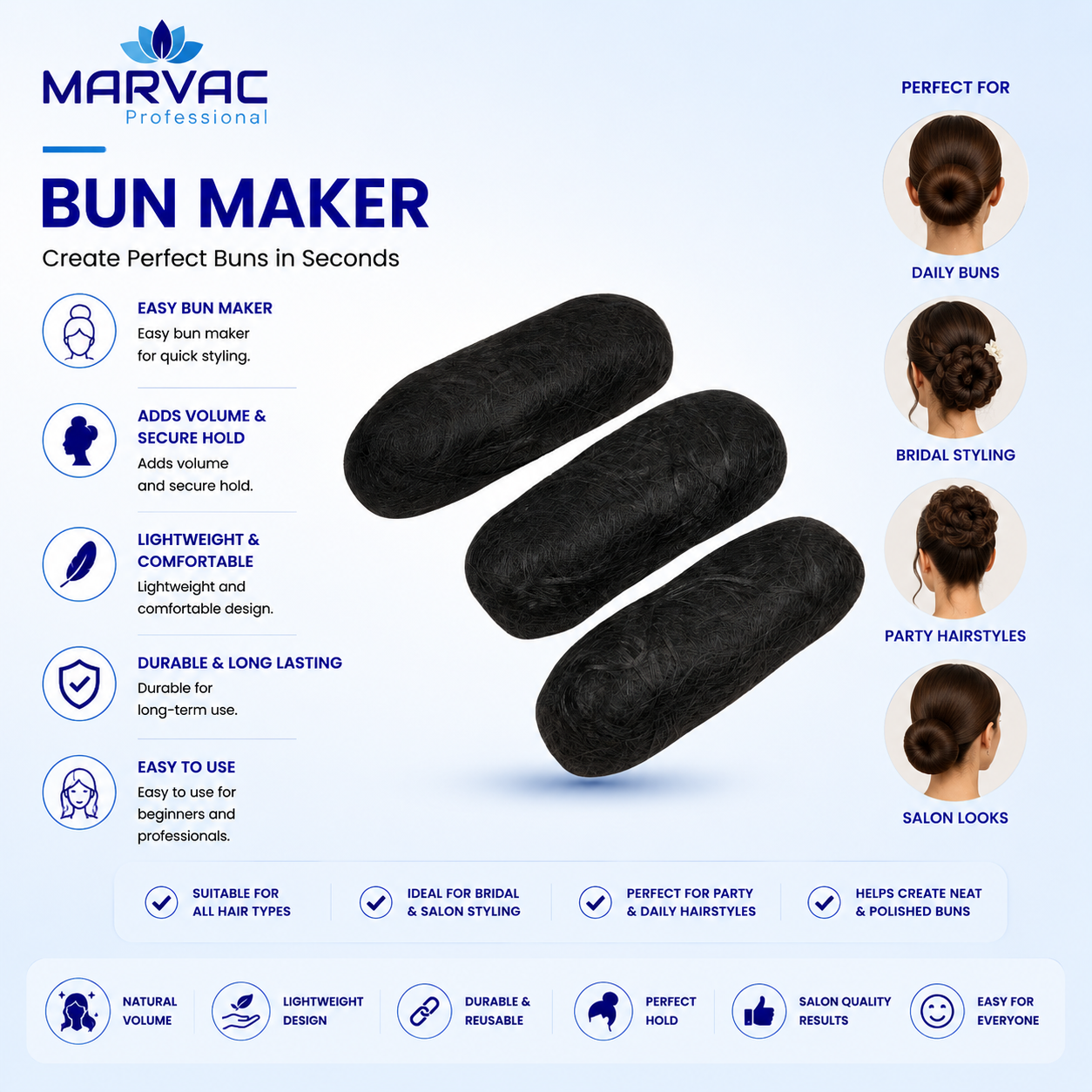 Marvac Hair Bun Maker - 7 – Stuffing Bun for Women