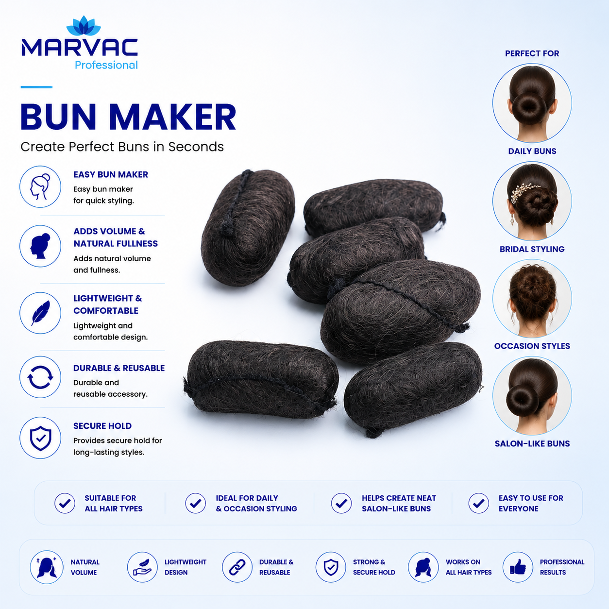 Marvac Stuffin Hair Bun - Easy Bun Maker for Volume