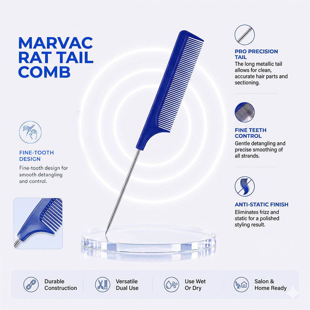 Marvac Rat Tail Comb for Hair Styling - Precision Sectioning Comb
