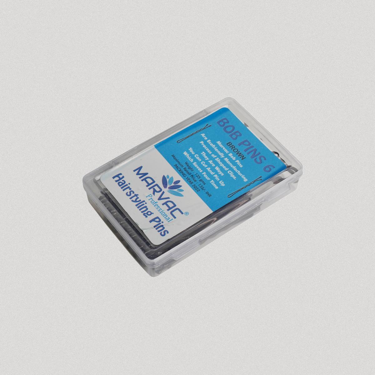 Brown Bob Pins No.6 135g strong hold in clear plastic box – professional salon hair pins