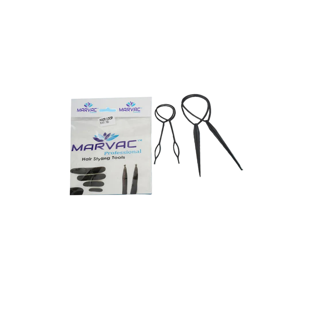 Hair loop tool for ponytail and twist hairstyling used in salon training and professional styling