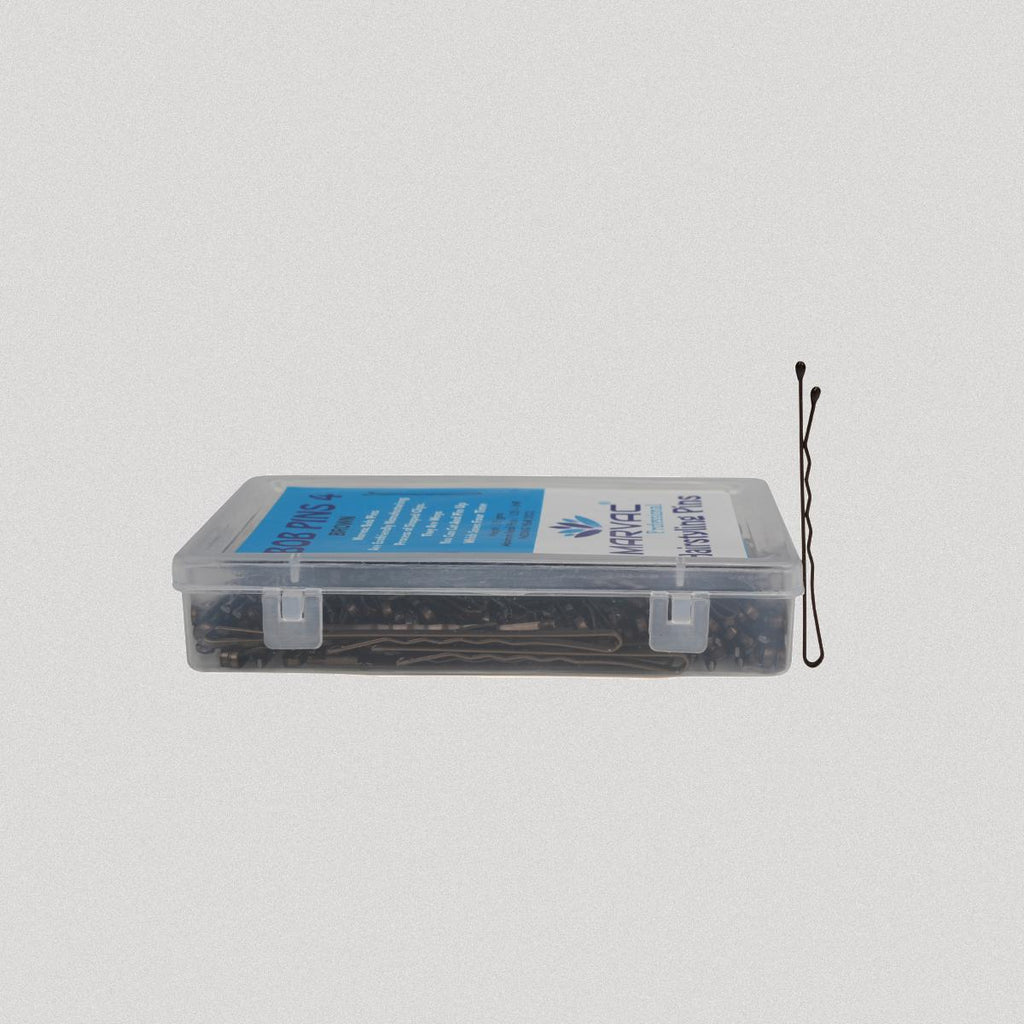 Marvac Bob Pins No.4 brown salon hair styling pins box side view
