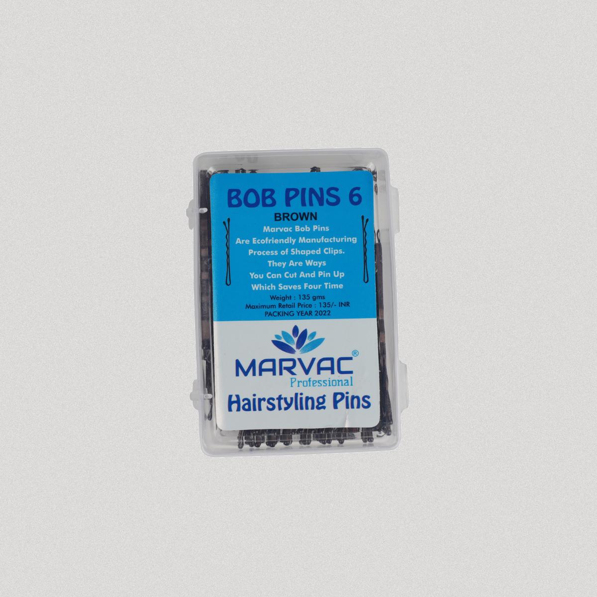 Marvac brown bobby pins No.6 135g front view strong hold hair pins for salon and daily use