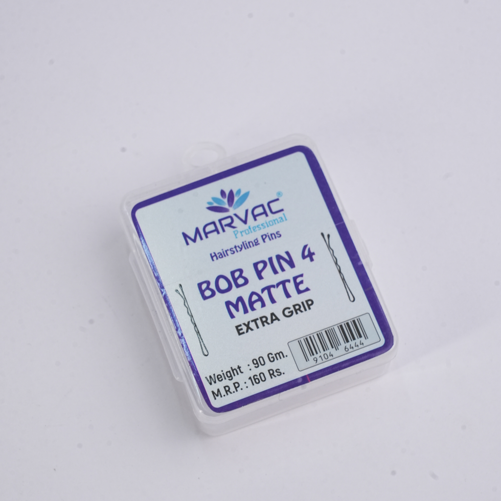 Marvac Matte Bob Pins No.4 90g packaging with extra grip matte finish on white background