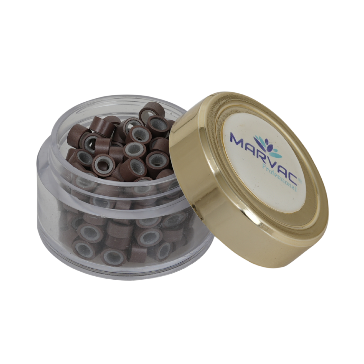 Marvac Micro Rings hair extension beads open container showing micro link rings for hair extensions