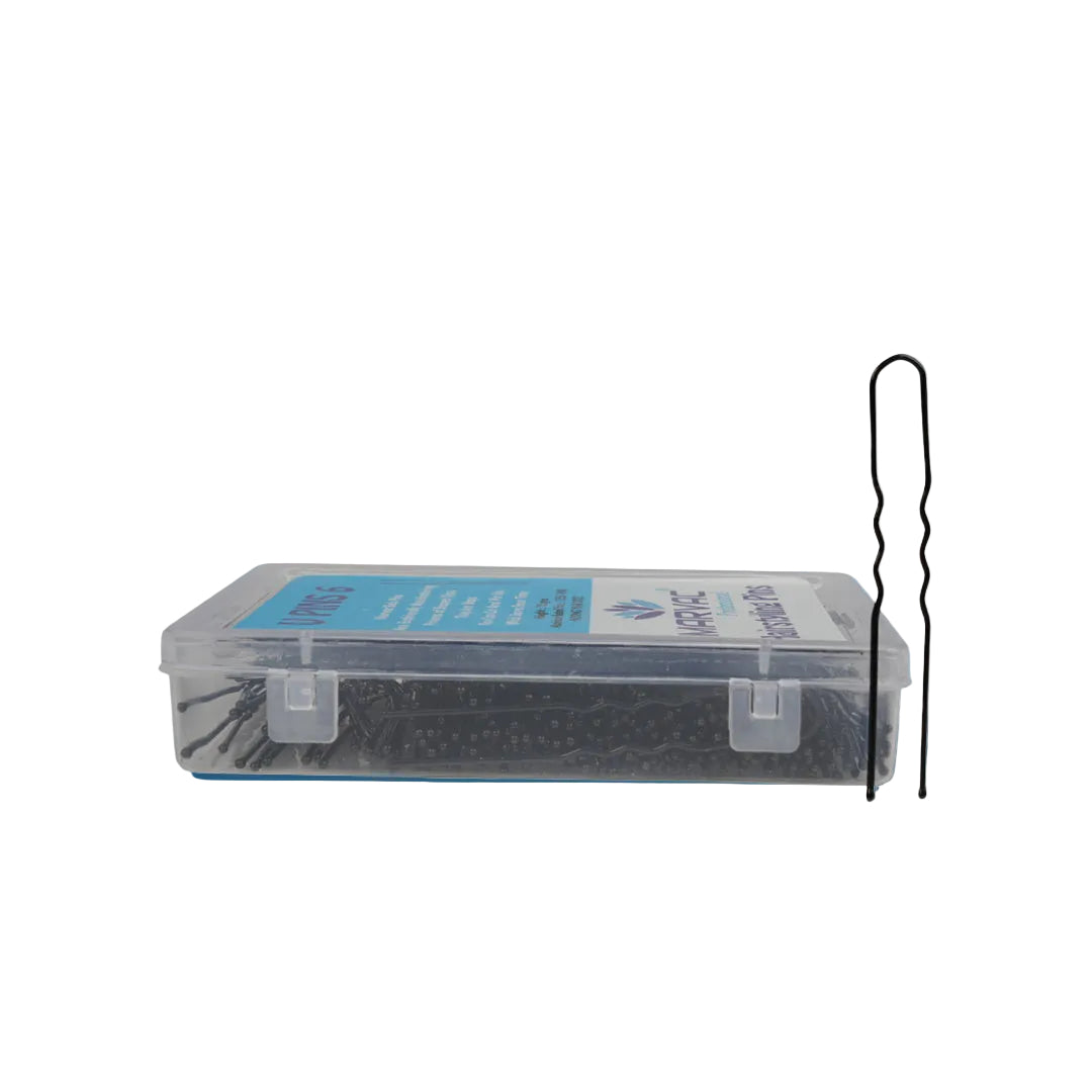 Side view of U Pins No 6 135g hair styling pins box