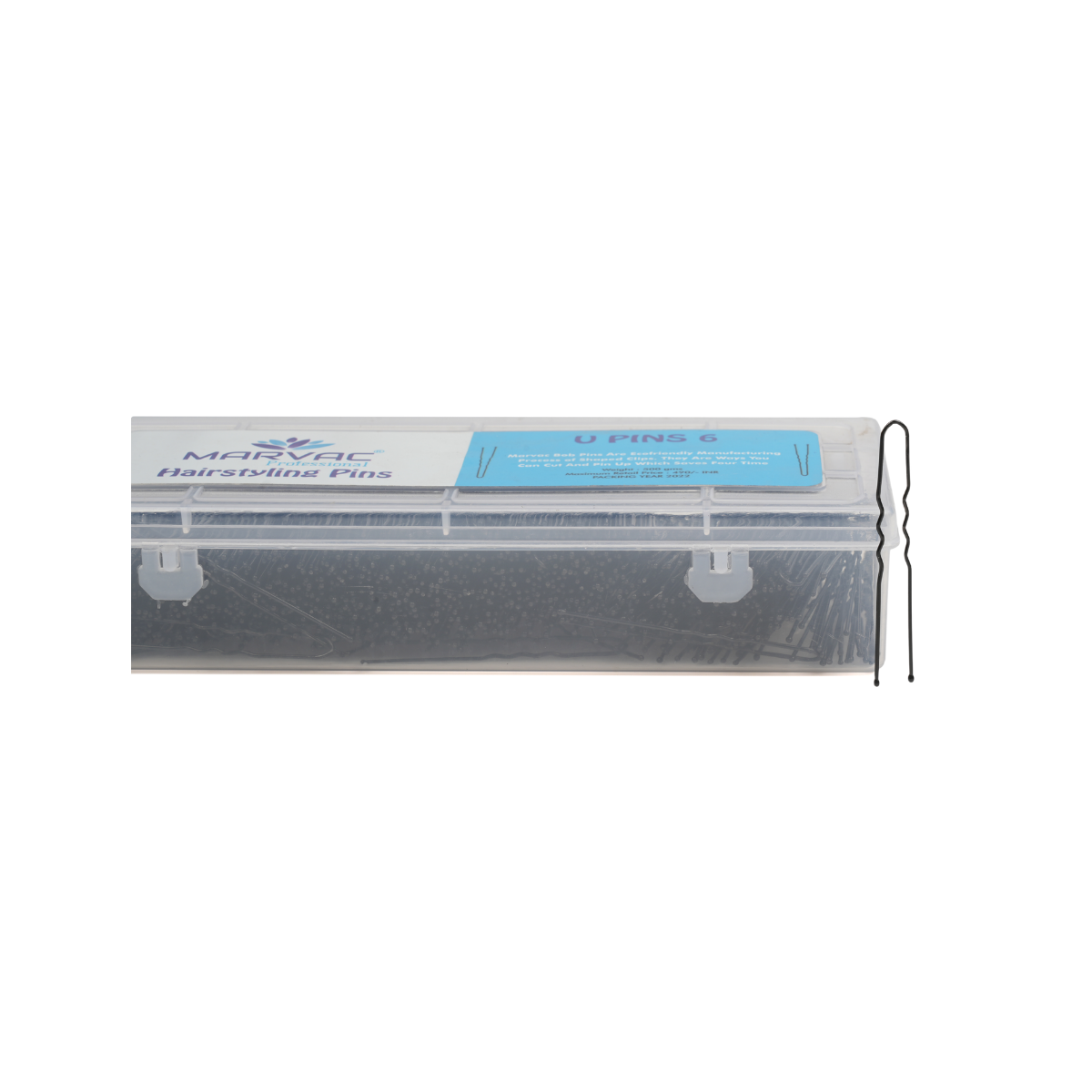 Side view of U pins No 6 500g hair styling pins box